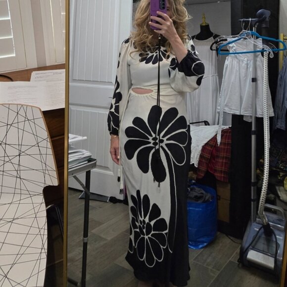Anthropologie Farm Rio Palermo Elegant Floral Maxi Dress Black and White Size S - Picture 8 of 11
